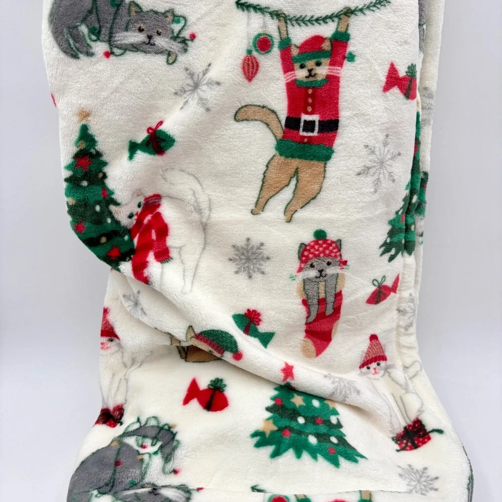 Let‎ It Snow Velvet Plush Throw Blanket 60x70 Christmas Cats Holiday Decor